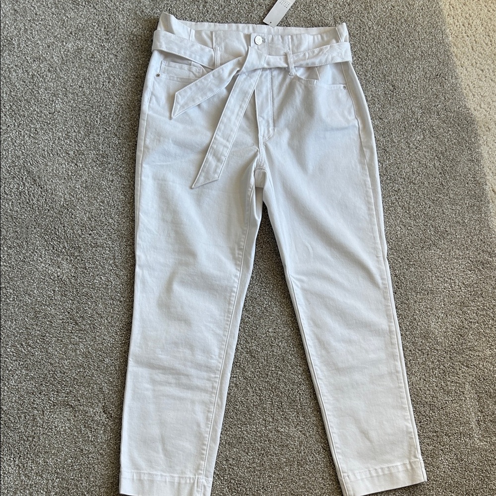 White House Black Market White Tie-Waist Trousers